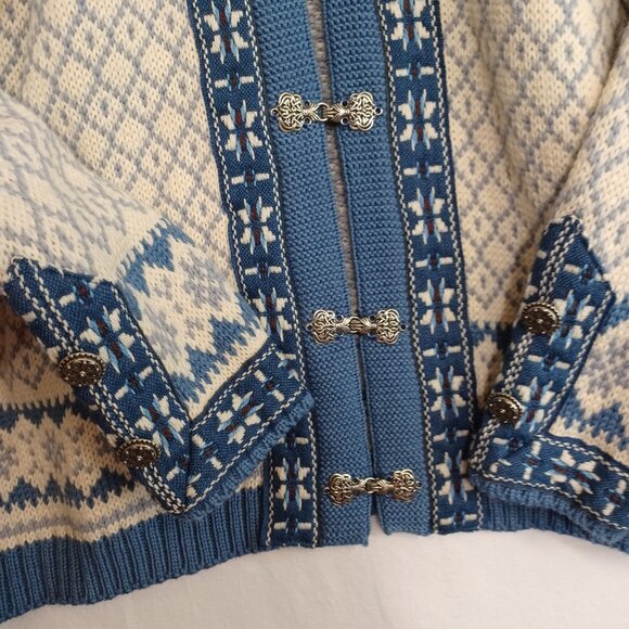 Voss Norwegian Wool Cardigan Sweater Blue White Size Small - Picture 5 of 10